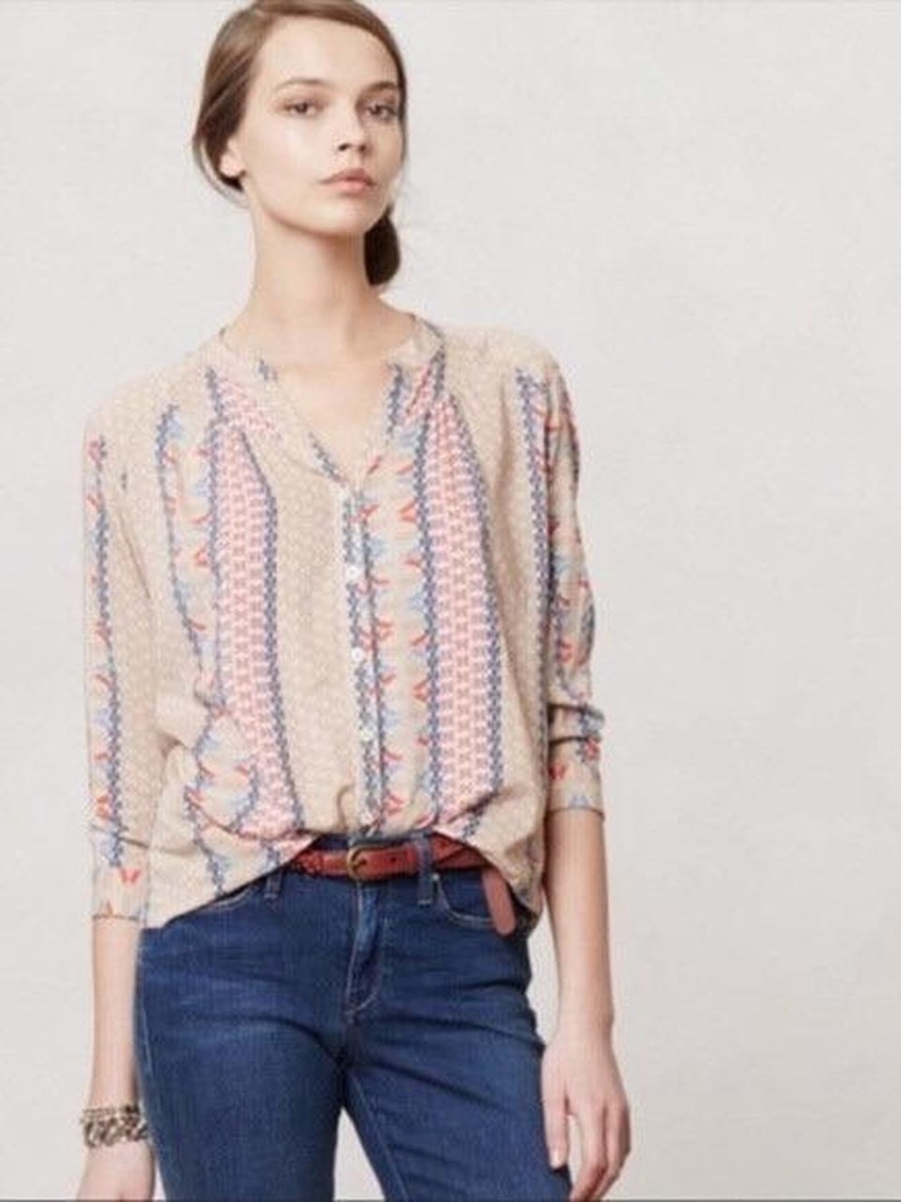 Maeve Sunset District Tan Button Blouse